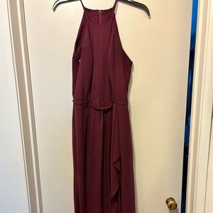 HIGH-NECK CHIFFON BRIDESMAID DRESS WITH CASCADE,